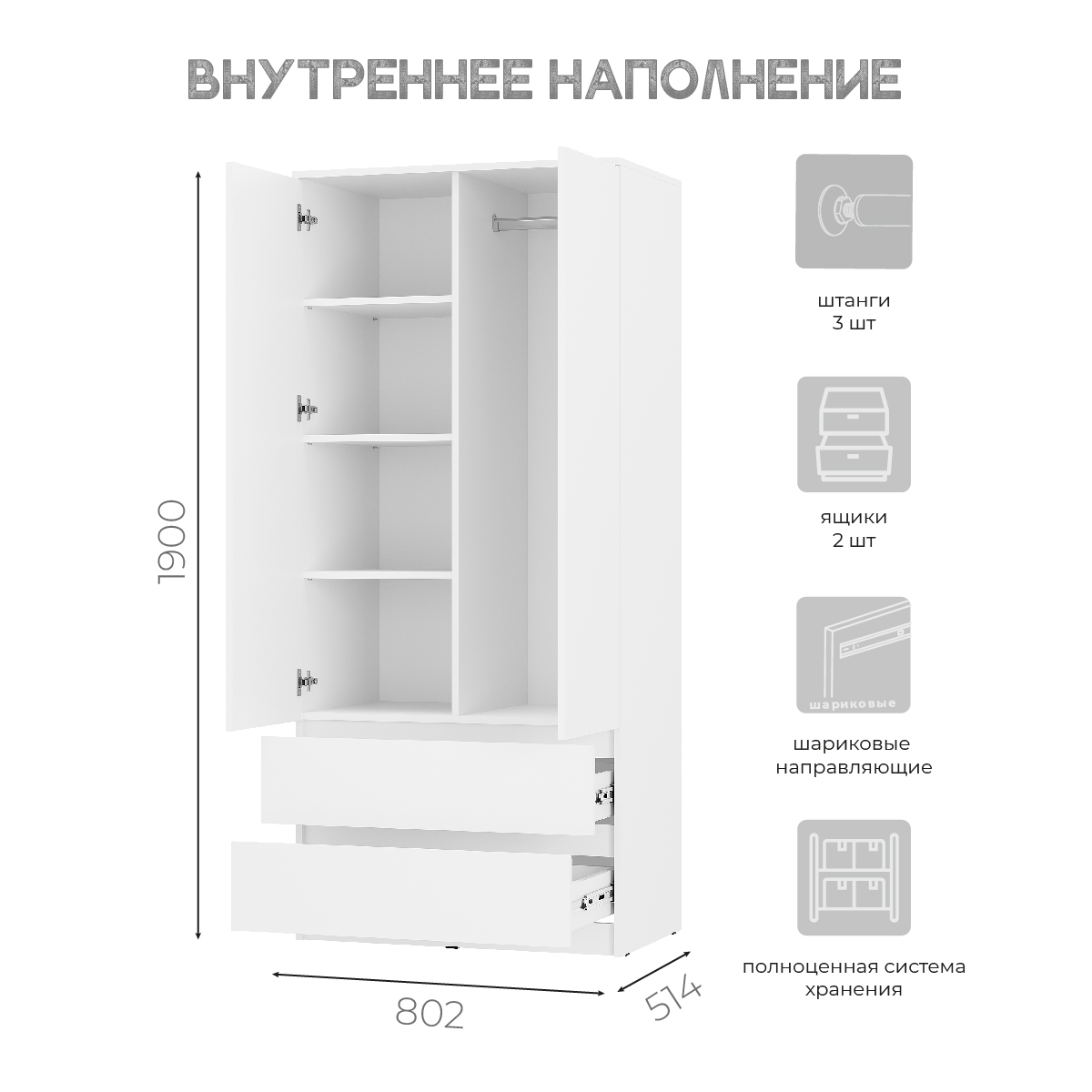 Шкаф 2-х створчатый Симпл ШК-03 белый фото 6