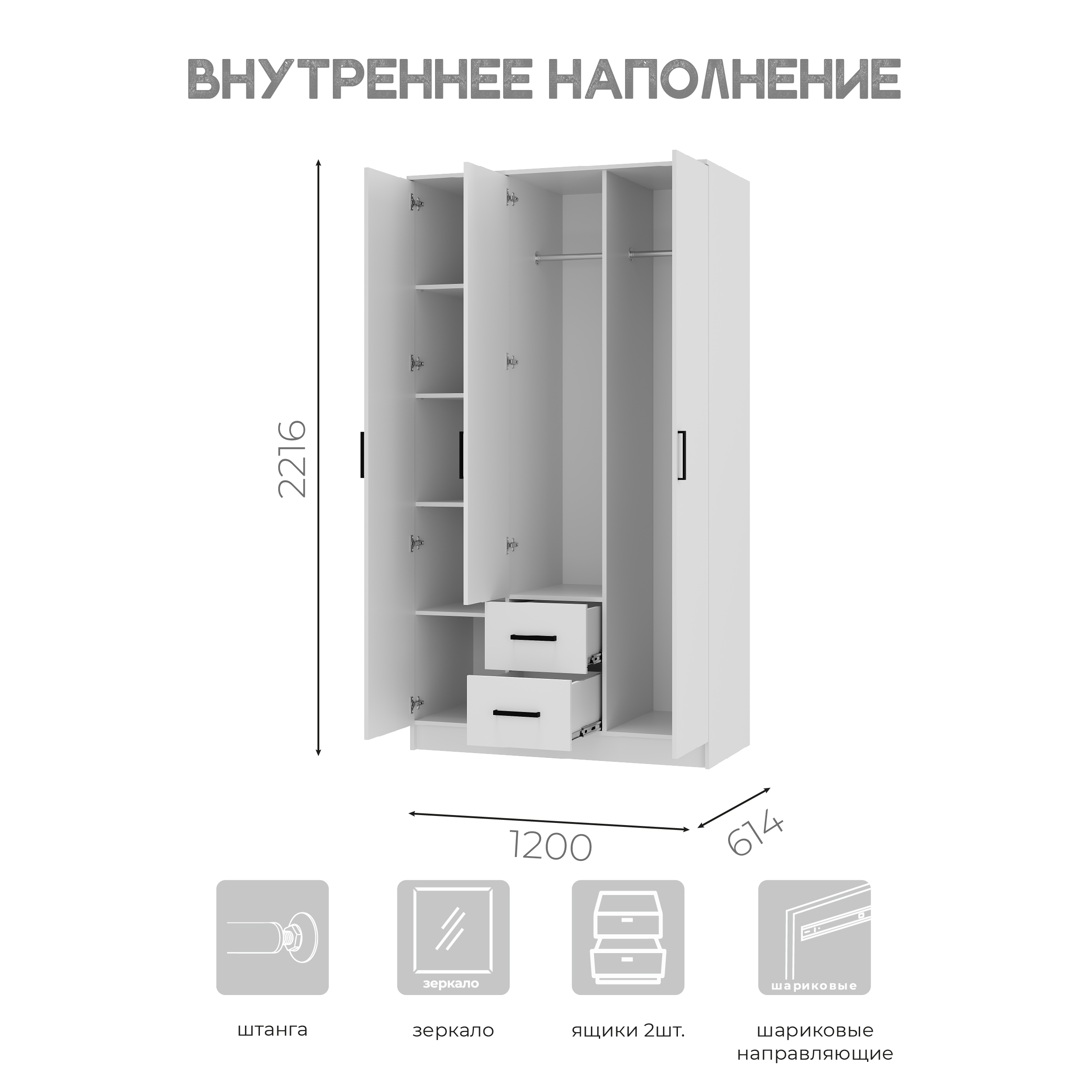 Шкаф 3-х створчатый Фьюжн ШК-09 белый фото 4
