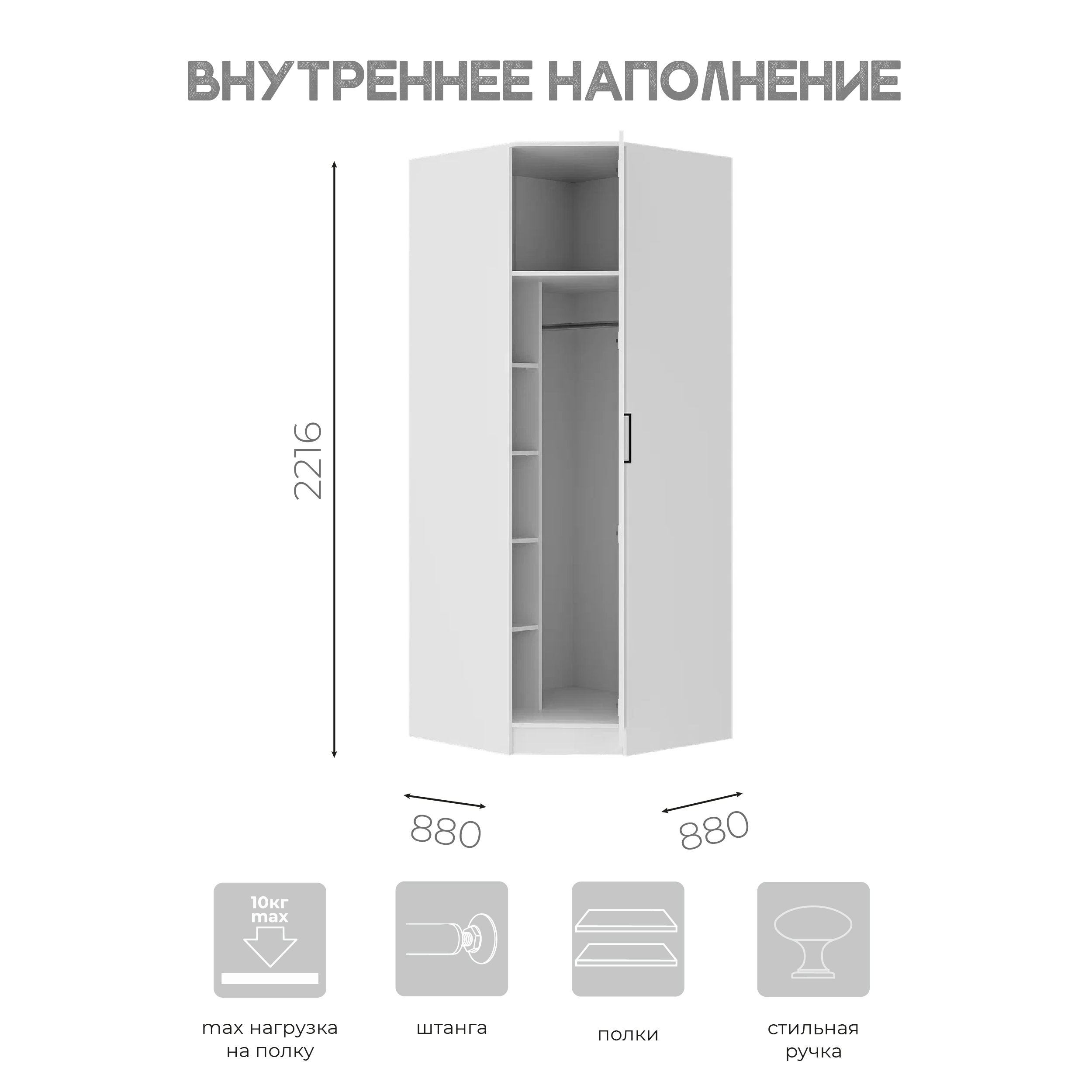 Шкаф угловой Фьюжн ШКУ-04 белый фото 4