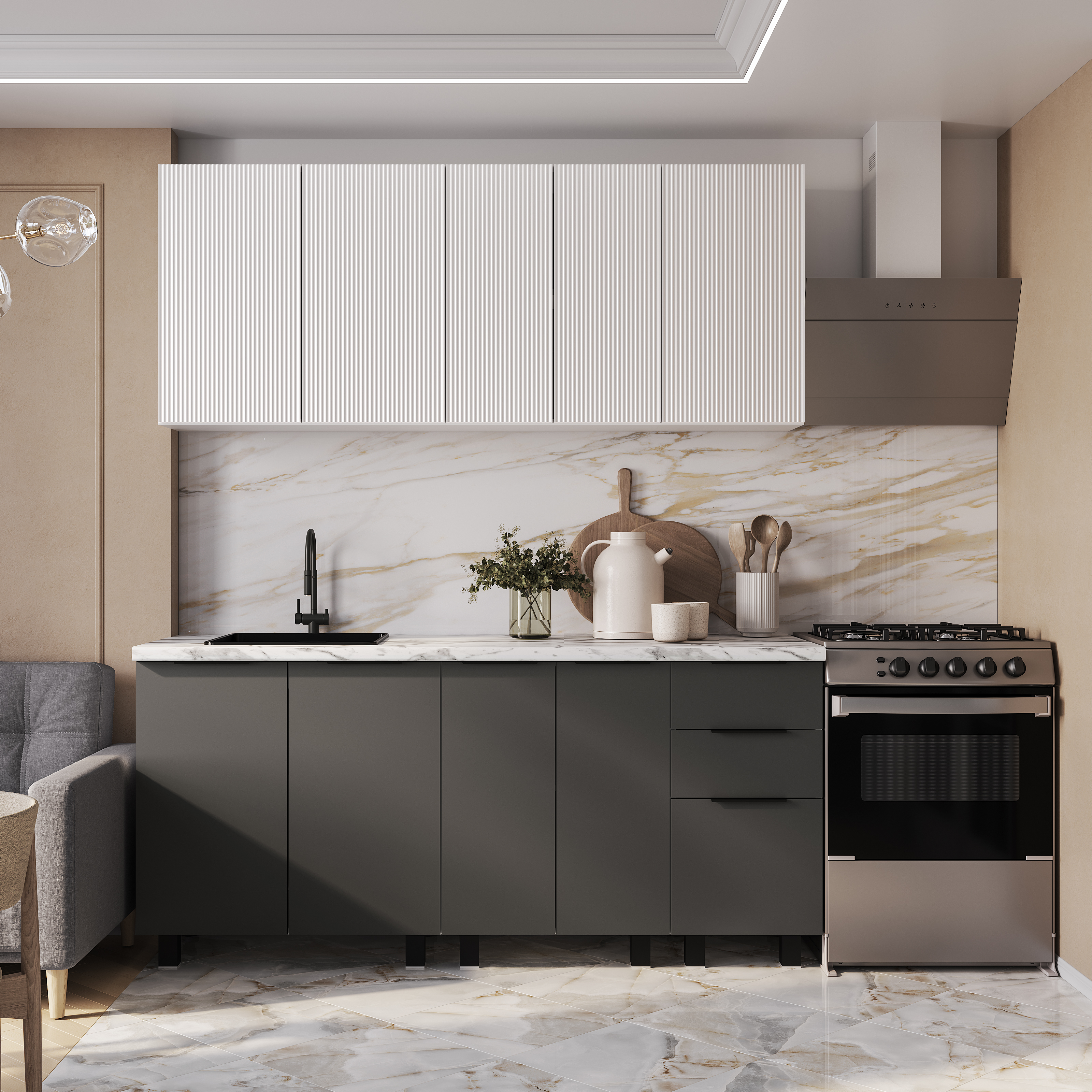 Кухня София 1,8 м графит нубук F24/эмаль белая F26 фото 1