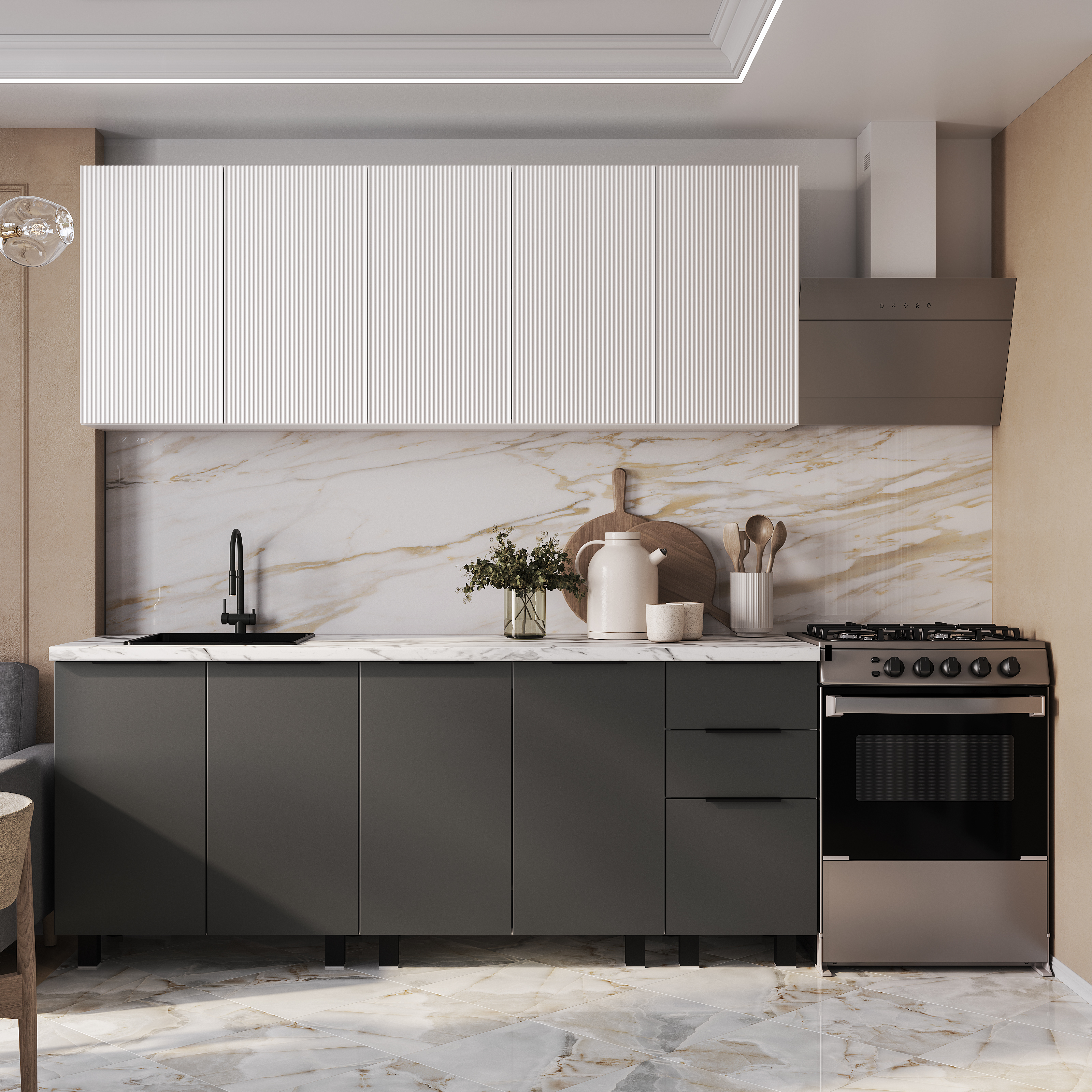 Кухня София 2,0 м графит нубук F24/эмаль белая F26 фото 1